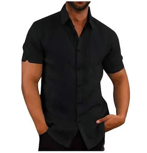 Casual Men's Short Sleeve Solid Tee for Summer - Loose Fit High Collar Top in No - Picture 1 of 32
