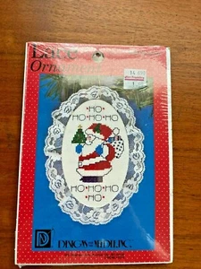 CROSS STITCH KIT LACE ORNAMENT HO HO HO WITH SANTA COMPLETE KIT NEW SEALED - Bild 1 von 2