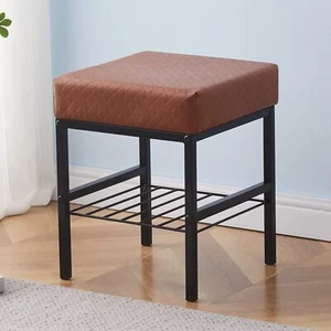 Vanity Stool Foot Stools Faux Leather Ottoman Stool Square Ottoman Bench Mode... - Picture 1 of 9