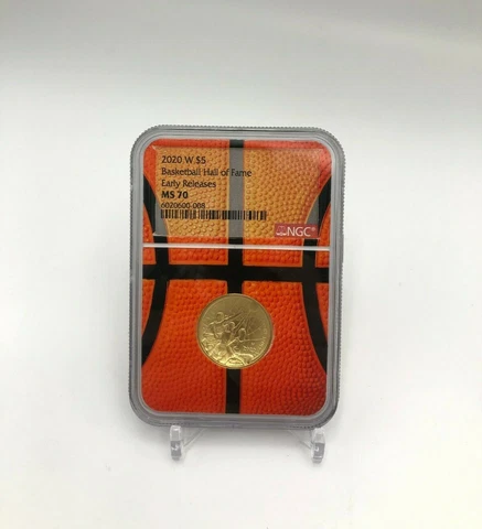 🌟2020-W $5 Basketball Hall of Fame Gold UNC Coin NGC MS70 ER Basketball Core Cover