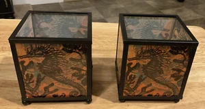 2 Hallmark Studio B Seepferdchen "Buntglas" Optik 3x3 Windlicht/Teelichthalter - Bild 1 von 2