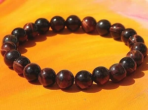Pulsera hecha a mano con cuentas de piedras preciosas de 8 mm para hombre/dama - ojo de tigre rojo natural. - Imagen 1 de 3