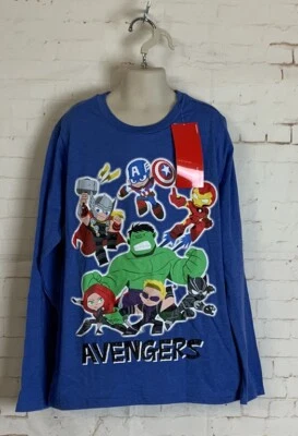 Boys' Marvel Avengers Long Sleeve Graphic T-Shirt Blue Size M - Image 1 of 3