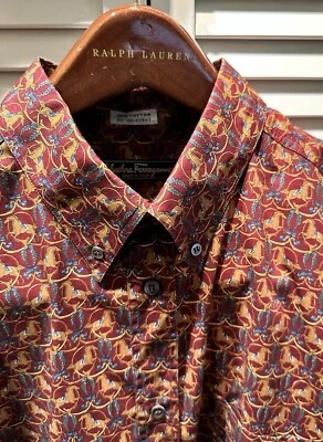 Camisa de Colección Salvatore Ferragamo Ecuestre Manga Larga Abotonada XL 100% ALGODÓN Foto 1 de 4
