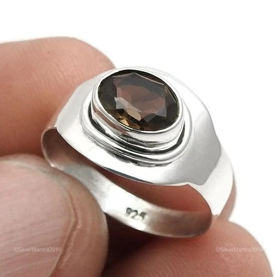 Real 925 Sterling Silver Smoky Quartz Gemstone Christmas Gift Handmade Ring US 8 - Image 1 of 4