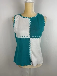 Chaleco Suéter De Colección Rafaella Hecho en Hong Kong Bloque de Color Blanco Verde azulado Algodón Para Mujer L - Imagen 1 de 6