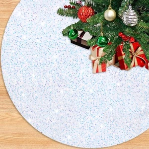 Large Christmas Tree Skirt Iridescent White Glitter Tree Skirts 60 Inch Sequi... - Picture 1 of 7