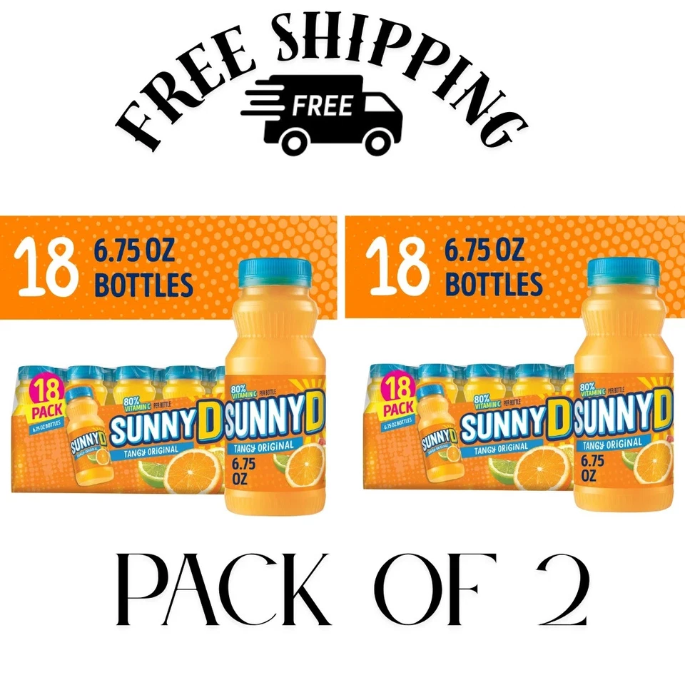 (PAQUETE DE 2) SUNNYD Tangy Shelf bebida estable de jugo de naranja, 18 unidades, 6,75 fl oz Foto 1 de 1
