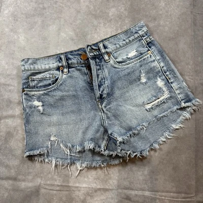 Pantalones cortos de mezclilla en blanco NYC desgastados tiro alto botón mosca lavado ligero talla 26 algodón Foto 1 de 4