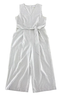 Mono mameluco Calvin Klein a rayas blanco gris cuello en V sin mangas pierna ancha 12 Foto 1 de 4