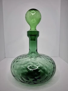 Vintage MCM Empoli 13” Squatty Emerald Green Genie Bottle Decanter W/Stopper - Picture 1 of 5