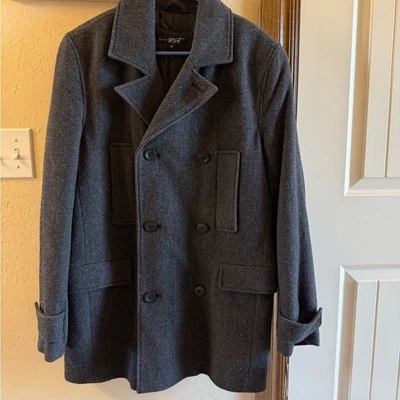 NWT Black Rivet Men's Med Wool Blend Pea Coat  Charcoal Gray Houndstooth - Image 1 of 4