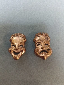 Vintage RENOIR Copper "Curtain Call" Comedy/Tragedy Clip-on EarringsCJC J-13 (18 - Picture 1 of 4