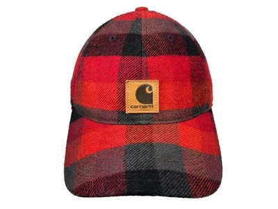 CARHARTT Red/Black Wool-Blend PLAID BASEBALL HAT Lumberjack Hunting Fishing Hike - Image 1 of 4