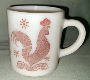 Vtg Hazel Atlas "platonite" milk glass mug, Red Rooster pattern A-34 (FADING) - Picture 1 of 13