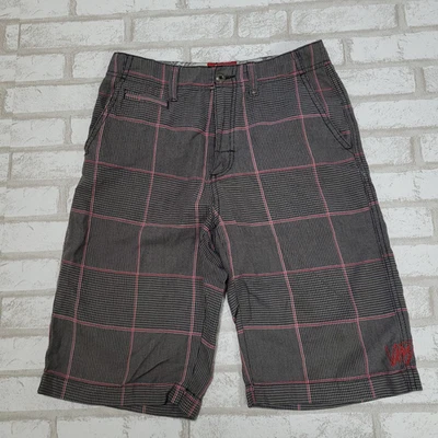 Vans Grey Black Red Houndstooth Plaid Skater Streetwear Shorts Skull Boys 16 - Image 1 of 4