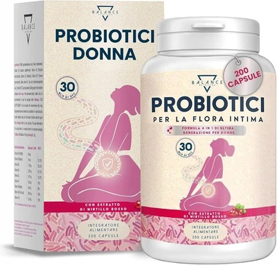 BALANCE NUTRITION Probiotici e Prebiotici per la Flora Intima 200 capsule Probiotici Donna
