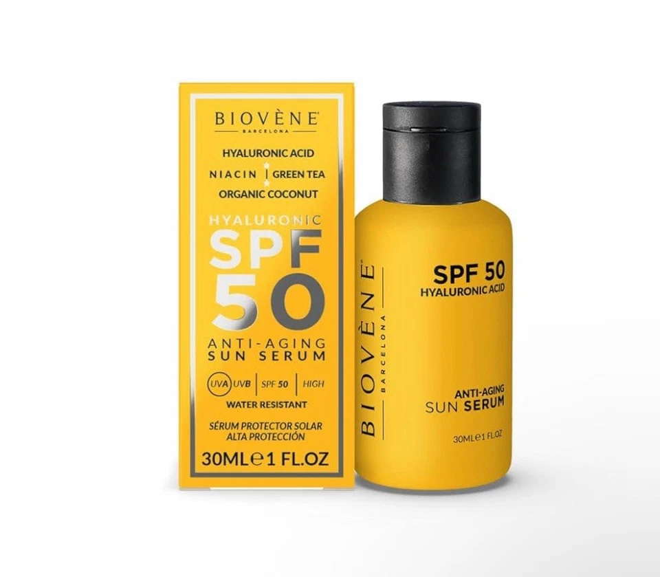 Biovene Hyaluronic Anti-Aging Moisturising Sun Serum SPF50 UVA organic coconut
