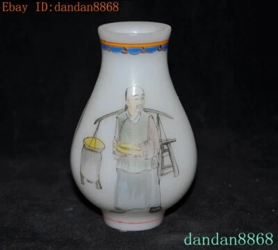 Vidrio chino pintado pueblo antiguo el hombre Zun taza botella maceta jarrón tarro estatua Foto 1 de 4