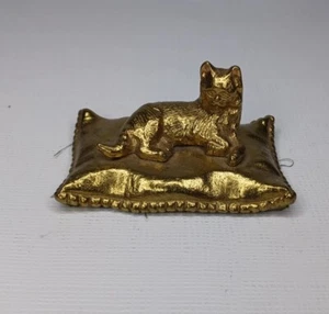 Bronze Cat On Pillow Statuette Statue - Bild 1 von 10