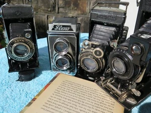 4 ANTIQUE FILM CAMERAS, ZEISS ICON, FLEXO, AGFA ,ANSCO, ORIGINAL LEATHER CASES - Picture 1 of 18