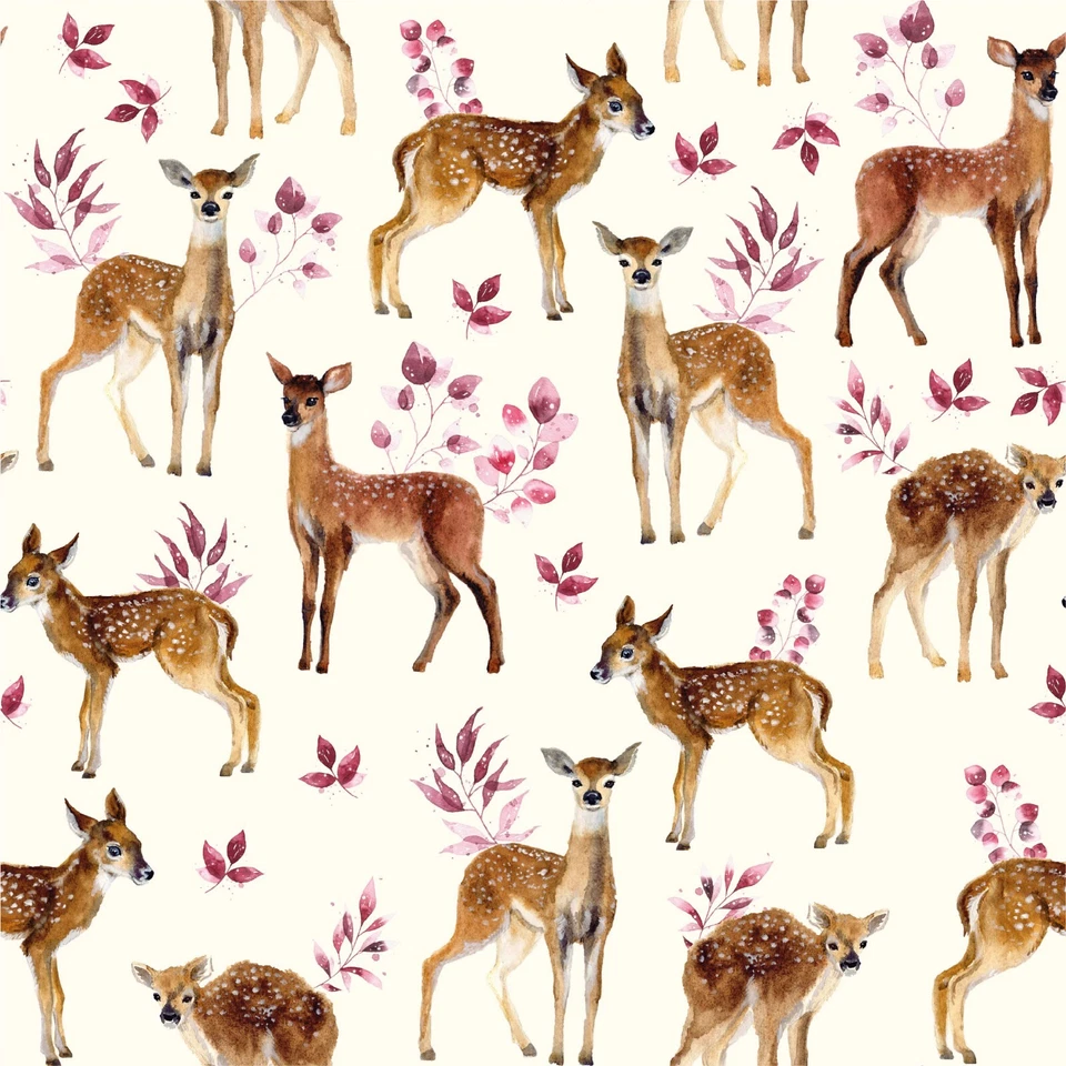 Sweatstoff  Winterstoff Meterware Rehe Naturweiß - Bild 1 von 1