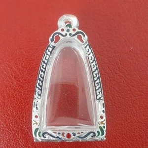 Empty Case Frame LP Thuad Blue Silver Thai Buddha Amulet Pendant Size 2.4*3.8 cm - Picture 1 of 9