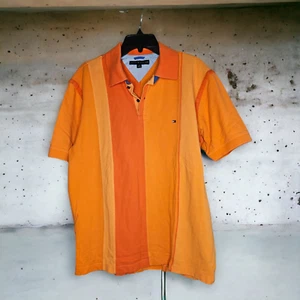 TOMMY HILFIGER Men's Polo Size LARGE Orange Two Buttons Placket Short Sleeve - Picture 1 of 2