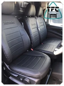 SEAT COVERS FOR MERCEDES SPRINTER ECO LEATHER HORIZONTAL STITCHING CUSTOM LOGOS - Picture 1 of 5