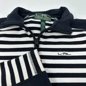 Lauren Ralph Lauren Active Women's Black White Stripe Full Zip Top Collar Sz Med - Picture 1 of 6
