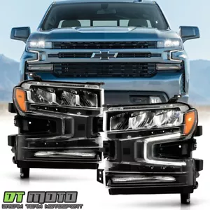 2019-2021 Chevy Silverado 1500 Full LED Headlights w/Halogen Signal Lamps Light - Picture 1 of 10