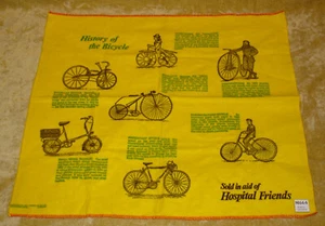 VINTAGE HISTORY OF THE BICYCLE SOFT TEA TOWEL SOLD IN AID HOSPITAL FRIENDS RARE - Picture 1 of 4