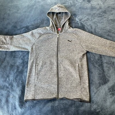 Moletom com capuz PUMA masculino manga longa cinza zíper completo casual logotipo médio - Imagem 1 de 4