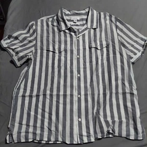 Calvin Klein BUTTON SHIRT Mens Size XXL 2XL Stretch Gray White Striped S/S - Picture 1 of 8