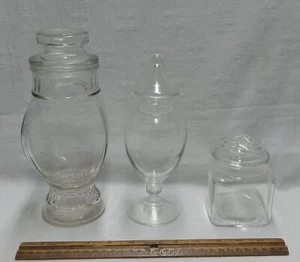 Vintage Apothecary Jar Lot -- 3 Clear Glass Jars with Lids - Picture 1 of 6