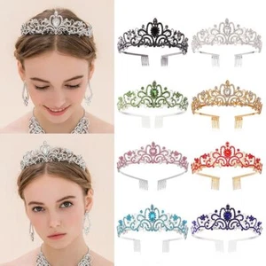 with Combs Silver Tiara Crown Princess Rhinestone Crown Crystal Headband - Picture 1 of 27