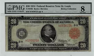 1914 $20 Federal Reserve'Red Seal'note-fr.959b (St.Louis) PMG VG 8--Very Scarce - Picture 1 of 6