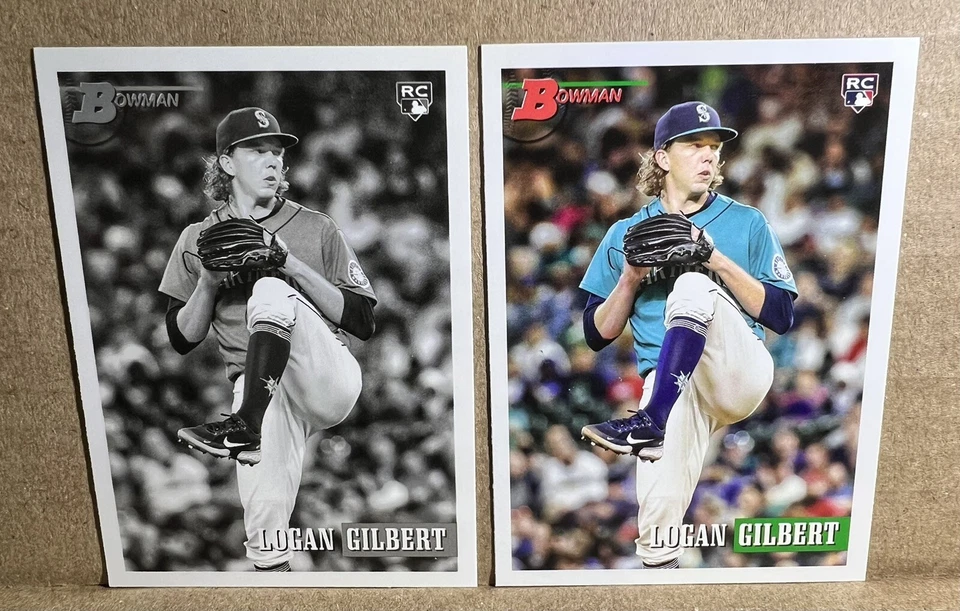 2021 Bowman Heritage #8 Logan Gilbert Black and White Variation SP RC & Base - Image 1 of 1