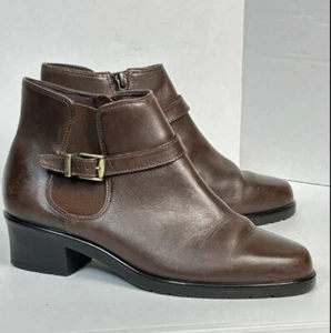 Y2K Walking Cradles Clive Leather Ankle Booties Brandy Brown buckle side size 7M - Picture 1 of 16