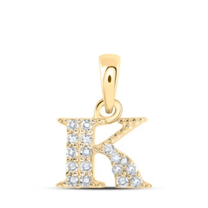 Colgante de letra inicial K redondo diamante amarillo de 10 quilates para mujer 1/12 cttw - Imagen 1 de 1