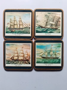 SET OF 4 VINTAGE Nautical Square PIMPERNEL Clipper Ships Coasters England Made - Picture 1 of 2