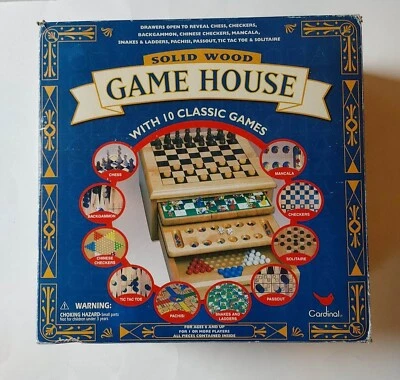 Vintage Cardinal 4163 Game House 10 in 1 Solid Wood Board Games 1999 Checkers - Image 1 of 4
