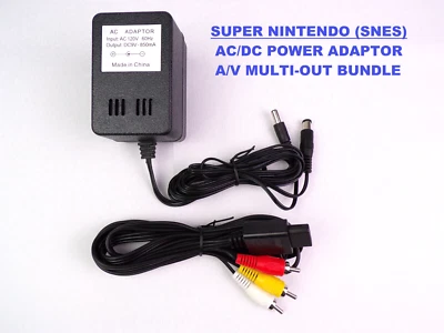AC Adapter Power Cord + RCA AV Cable Bundle For SNES Super Nintendo Game System - Image 1 of 3