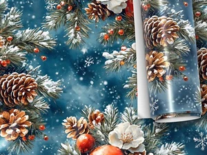 Vintage Christmas Floral Gift Wrap - Holiday Wrapping Paper, Winter Gift Paper - Picture 1 of 22
