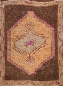 Braun Wolle Handgeknüpft Geometrisch Anatolisch Türkisch Akzent Teppich Nomadenteppich 2x3 - Bild 1 von 12