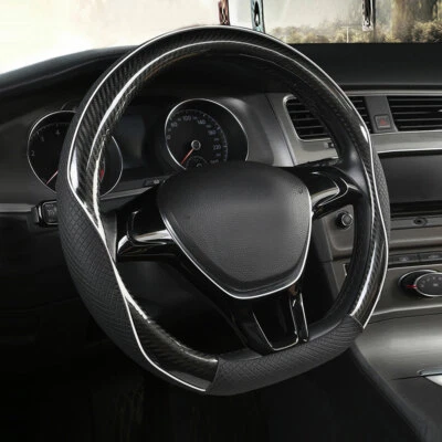 Carbon Fibre +Leather Car Steering Wheel Cover Anti-slip Car Accessories  - Image 1 of 4