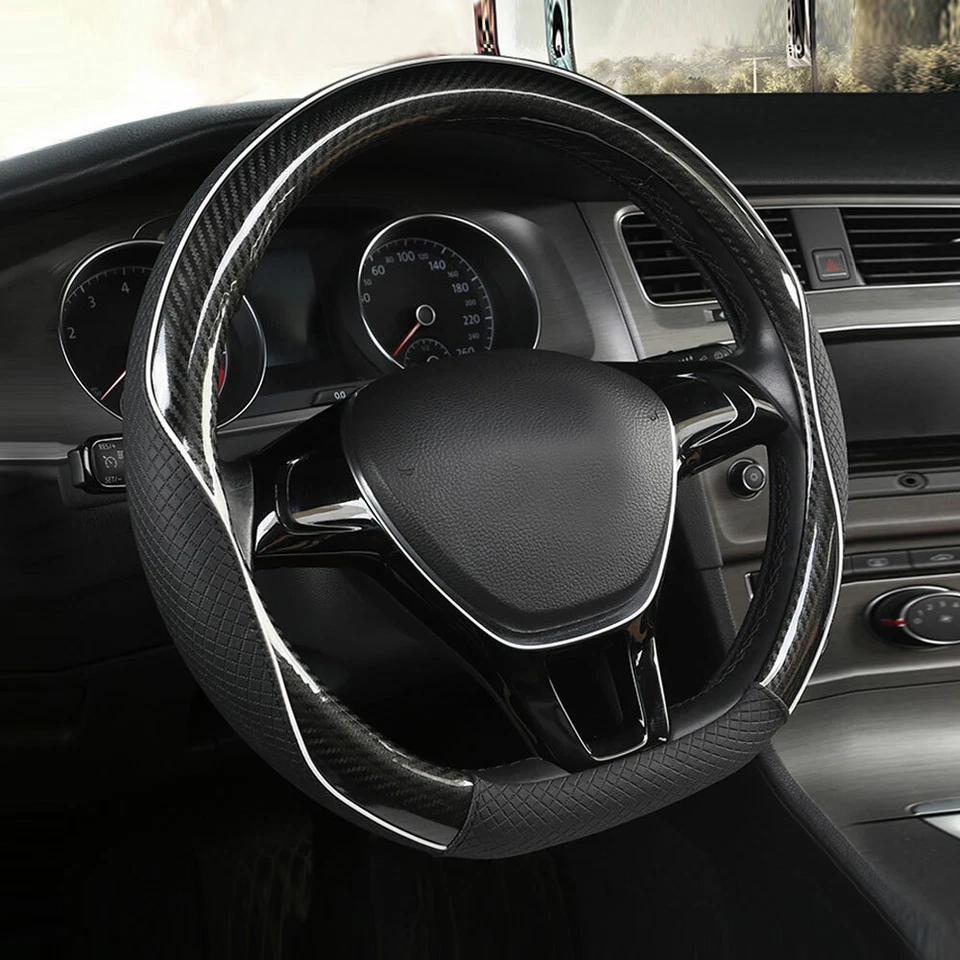 Carbon Fibre +Leather Car Steering Wheel Cover Anti-slip Car Accessories  - Image 1 of 4