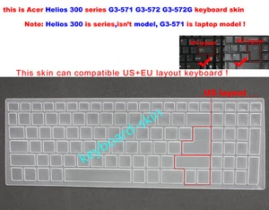 Keyboard Skin Cover for Acer Predator Helios 300 G3-571 G3-572 G3-572G laptop - Picture 1 of 5