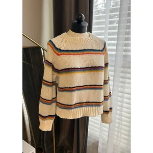 Over Kleshas White Women’s Size S/M Oversized Striped Chunky Cable Knit Sweater - Picture 1 of 5