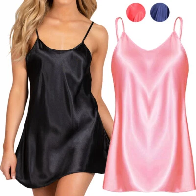 Soft Nightgown Sexy Lingerie Women Satin Silk Slip Dress Sleepwear Babydoll Gift - Image 1 of 4